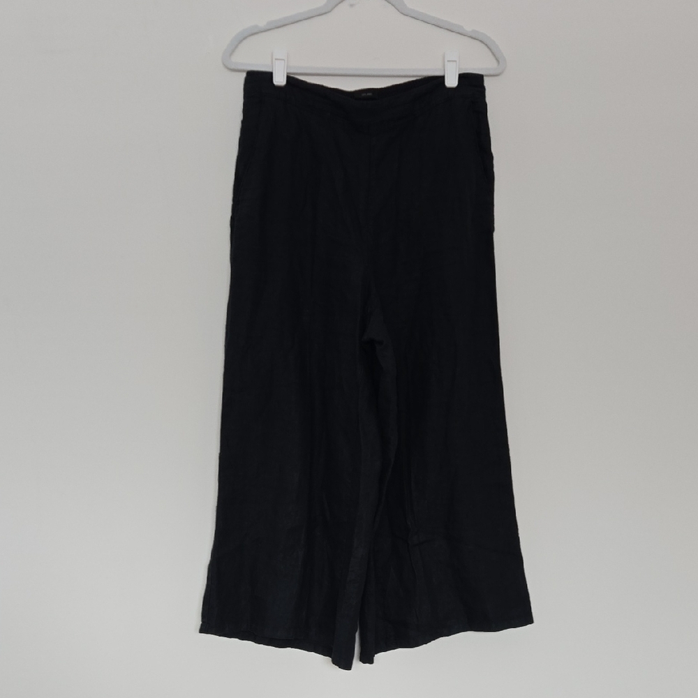 Tahari Navy Blue 100% Linen Pants Wide Leg Cropped Pants Normcore | Large